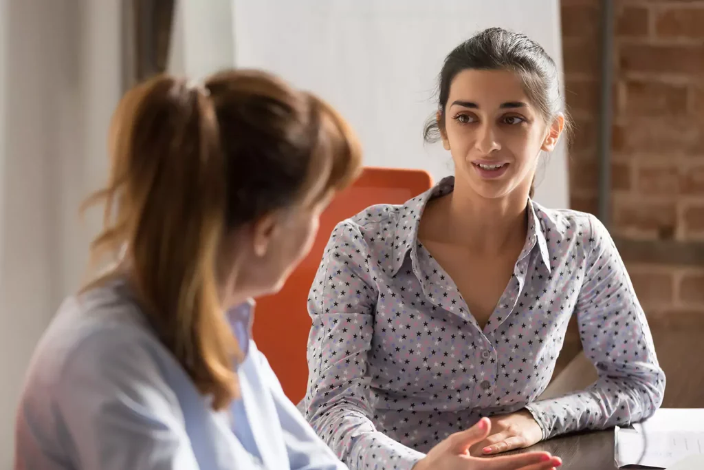 Counsellor talking with client